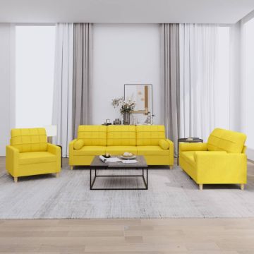 vidaXL Sofos komplektas su pagalvėmis, 3 dalių, geltonas, audinys