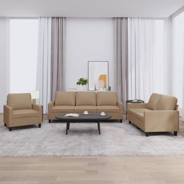 vidaXL Sofos komplektas su pagalvėmis, 3 dalių, kapučino, dirbtinė oda