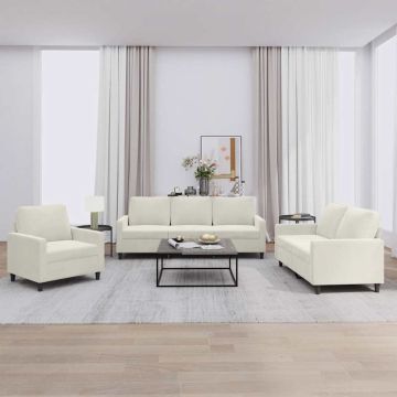 vidaXL Sofos komplektas su pagalvėlėmis, 3 dalių, kreminis, aksomas