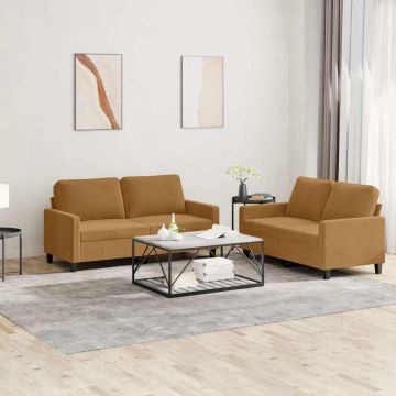 vidaXL Sofos komplektas su pagalvėlėmis, 2 dalių, rudas, aksomas