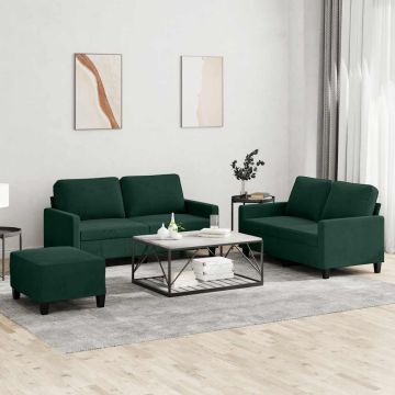 vidaXL Sofos komplektas su pagalvėlėmis, 3 dalių, žalias, aksomas