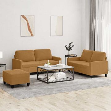 vidaXL Sofos komplektas su pagalvėlėmis, 3 dalių, rudas, aksomas