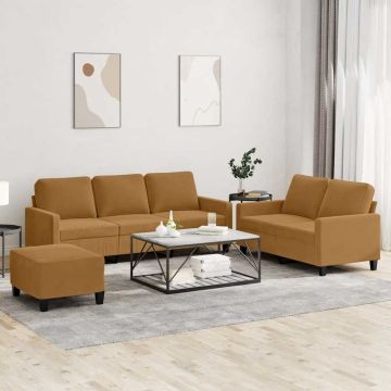 vidaXL Sofos komplektas su pagalvėlėmis, 3 dalių, rudas, aksomas