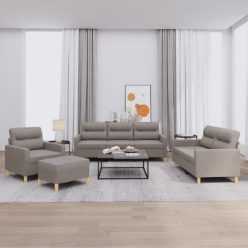 vidaXL Sofos komplektas su pagalvėlėmis, 4 dalių, taupe, audinys