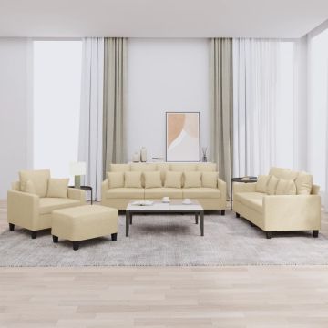 vidaXL Sofos komplektas su pagalvėmis, 4 dalių, kreminis, audinys