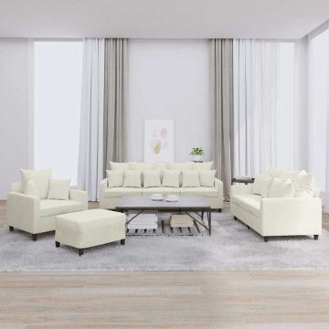 vidaXL Sofos komplektas su pagalvėlėmis, 4 dalių, kreminis, aksomas