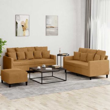 vidaXL Sofos komplektas su pagalvėlėmis, 3 dalių, rudas, aksomas
