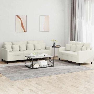 vidaXL Sofos komplektas su pagalvėlėmis, 2 dalių, kreminis, aksomas