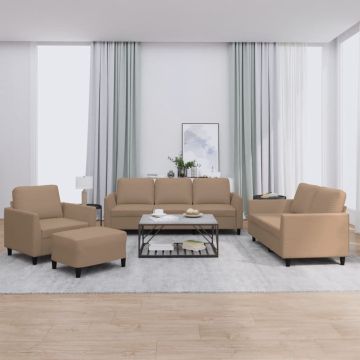 vidaXL Sofos komplektas su pagalvėmis, 4 dalių, kapučino, dirbtinė oda