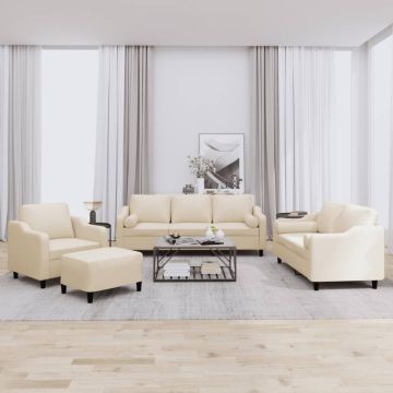 vidaXL Sofos komplektas su pagalvėmis, 4 dalių, kreminis, audinys