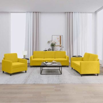 vidaXL Sofos komplektas, 3 dalių, geltonos spalvos, aksomas