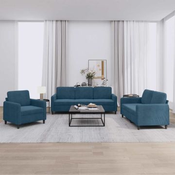 vidaXL Sofos komplektas, 3 dalių, mėlynos spalvos, aksomas