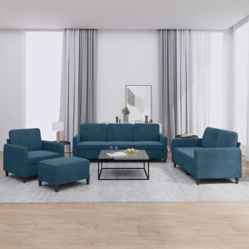 vidaXL Sofos komplektas, 4 dalių, mėlynos spalvos, aksomas