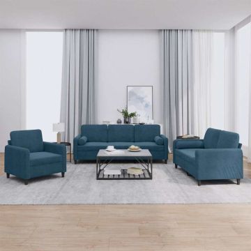 vidaXL Sofos komplektas su pagalvėmis, 3 dalių, mėlynas, aksomas