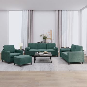 vidaXL Sofos komplektas su pagalvėmis, 4 dalių, žalias, aksomas