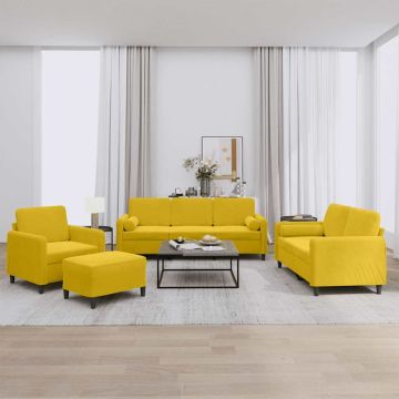 vidaXL Sofos komplektas su pagalvėmis, 4 dalių, geltonas, aksomas