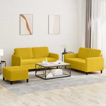vidaXL Sofos komplektas, 3 dalių, geltonos spalvos, aksomas