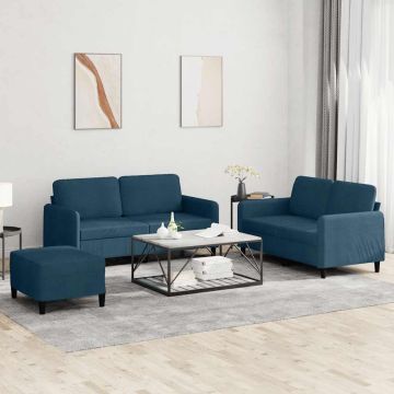 vidaXL Sofos komplektas, 3 dalių, mėlynos spalvos, aksomas