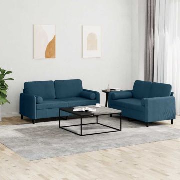 vidaXL Sofos komplektas su pagalvėmis, 2 dalių, mėlynas, aksomas