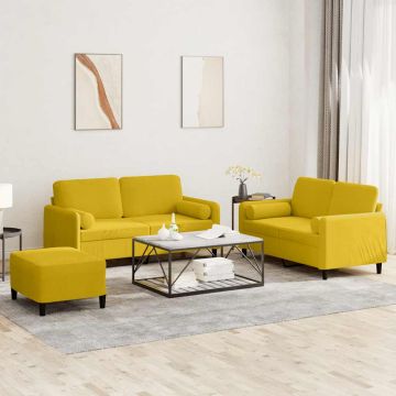 vidaXL Sofos komplektas su pagalvėmis, 3 dalių, geltonas, aksomas