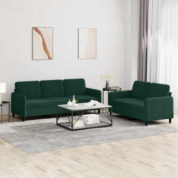 vidaXL Sofos komplektas, 2 dalių, tamsiai žalios spalvos, aksomas