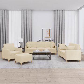 vidaXL Sofos komplektas su pagalvėmis, 4 dalių, kreminis, audinys