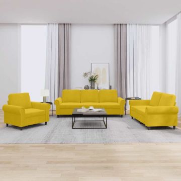 vidaXL Sofos komplektas su pagalvėlėmis, 3 dalių, geltonas, aksomas