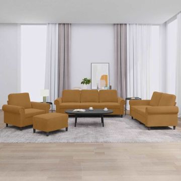 vidaXL Sofos komplektas su pagalvėlėmis, 4 dalių, rudas, aksomas