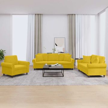 vidaXL Sofos komplektas su pagalvėmis, 3 dalių, geltonas, aksomas