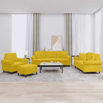 vidaXL Sofos komplektas su pagalvėmis, 4 dalių, geltonas, aksomas