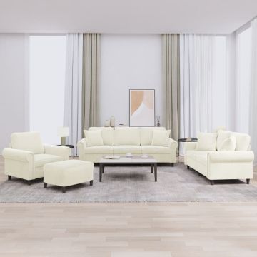 vidaXL Sofos komplektas su pagalvėmis, 4 dalių, kreminis, aksomas