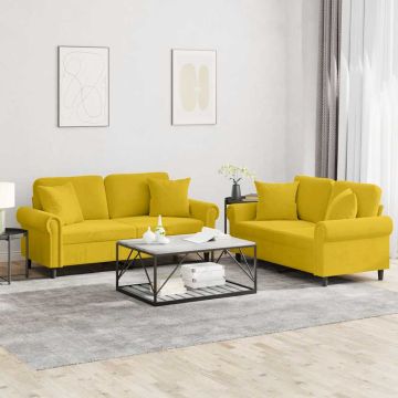 vidaXL Sofos komplektas su pagalvėmis, 2 dalių, geltonas, aksomas