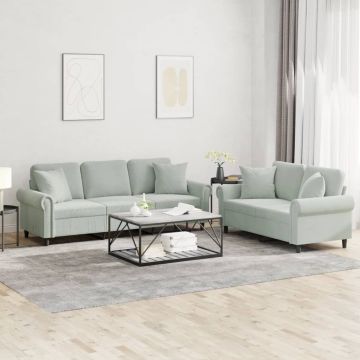 vidaXL Sofos komplektas su pagalvėmis, 2 dalių, pilkas, aksomas