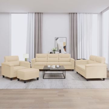 vidaXL Sofos komplektas su pagalvėlėmis, 4 dalių, kreminis, audinys