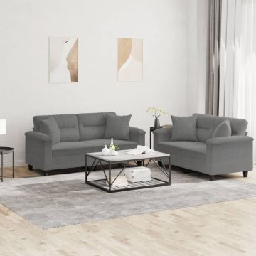 vidaXL Sofos komplektas su pagalvėmis, 2 dalių, pilkas, audinys