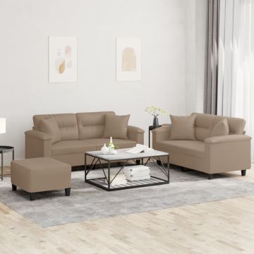 vidaXL Sofos komplektas su pagalvėmis, 3 dalių, kapučino, dirbtinė oda