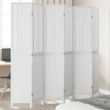 vidaXL Kambario pertvara, 6 segmentai, balta, paulovnijos mediena