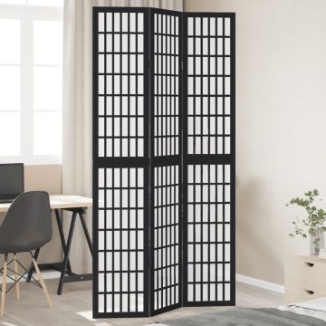 vidaXL Kambario pertvara, 3 segmentai, juoda, paulovnijos masyvas