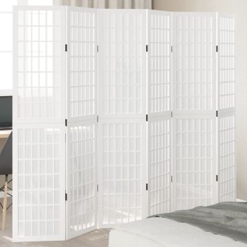 vidaXL Kambario pertvara, 6 segmentai, balta, paulovnijos mediena