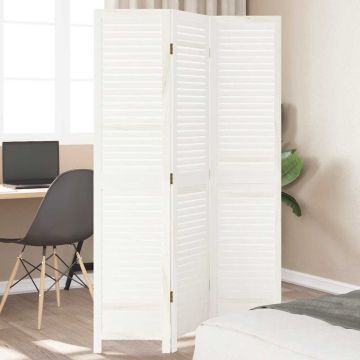 vidaXL Kambario pertvara, 3 segmentai, balta, paulovnijos masyvas