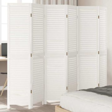 vidaXL Kambario pertvara, 6 segmentai, balta, paulovnijos mediena