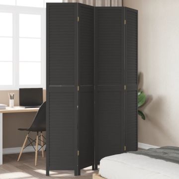 vidaXL Kambario pertvara, 4 segmentai, juoda, paulovnijos mediena