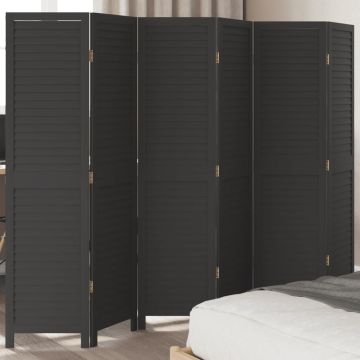 vidaXL Kambario pertvara, 6 segmentai, juoda, paulovnijos mediena