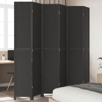 vidaXL Kambario pertvara, 6 segmentai, juoda, paulovnijos mediena