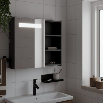 vidaXL Veidrodinė vonios kambario spintelė su LED, juoda, 60x13x52cm