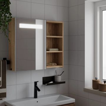 vidaXL Veidrodinė vonios kambario spintelė su LED, ąžuolo, 60x13x52cm