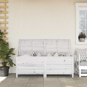 vidaXL Sodo daiktadėžė, balta, 150x50x56,5cm, eglės medienos masyvas