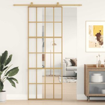 vidaXL Stumdomos durys, auksinės, 76x205cm, ESG stiklas ir aliuminis