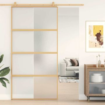 vidaXL Stumdomos durys, auksinės, 102,5x205cm, ESG stiklas/aliuminis