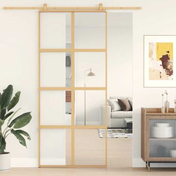 vidaXL Stumdomos durys, auksinės, 90x205cm, ESG stiklas ir aliuminis